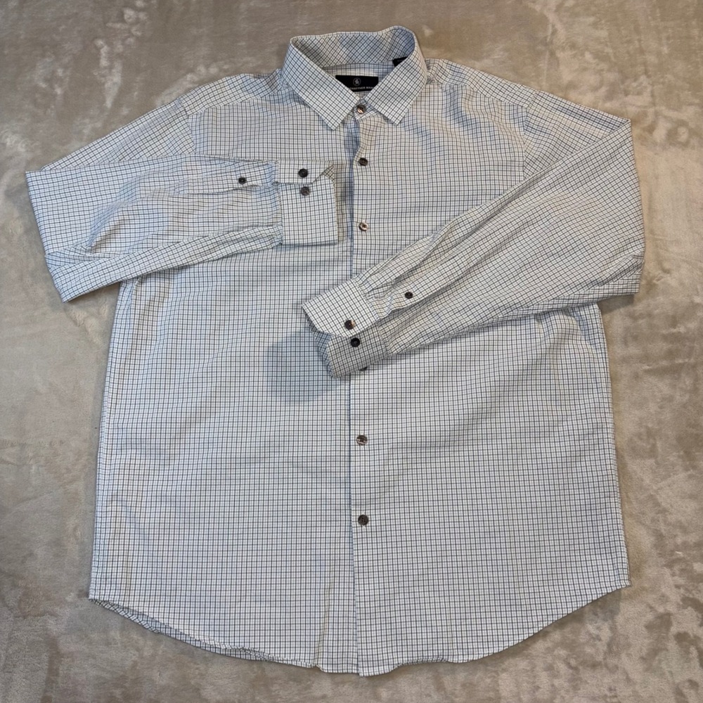 Hart Schaffner Marx Mens Blue Black Tattersall Check Cotton Button Down Shirt L